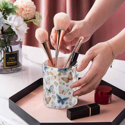 Jwest Pen Holder, Makeup Brush Holder Ceramic Shiny Gold Leopard Cheetah Pattern Animal Pencil Cup for Girls Women Durable Stand Desk Organizer Storage Gift for Office, Classroom, Home Light Brown