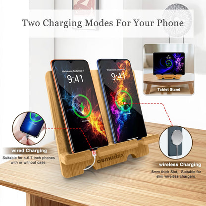 Bamboo Charging Station for Multiple Devices, Cable Management Box for Power Strip, USB Charger & USB Charging Hub/Station, Wood Docking Station Desktop Organizer Bedside Table Organizer
