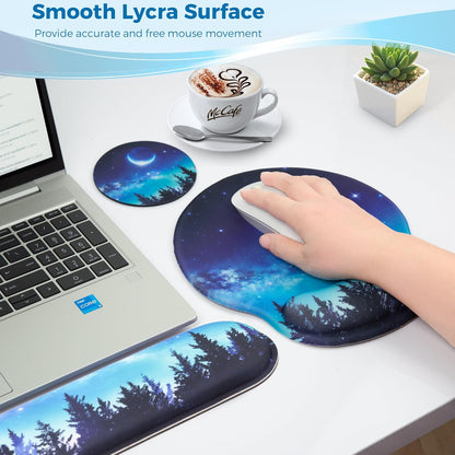 Mouse Pad and Keyboard Wrist Rest Support, with Non-Slip PU Base,Gel Mouse Pad with Coaster,Pain Relief for Gaming, Computer,Office -Beach