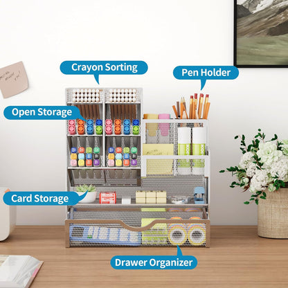Marbrasse Mesh Pen Holder for Desk, Multi-Functional Pencil Organizer with Drawer, Desk Organizers and Accessories for Office Art Supplies (Black)