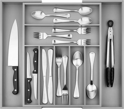 Purawood Kitchen Drawer Organizer - Expandable Utensil Drawer Organizer for Kitchen, Cutlery Tray & Silverware Organizer, 3-5 Slots - Bamboo Organizer for Utensils & Flatware (Natural)