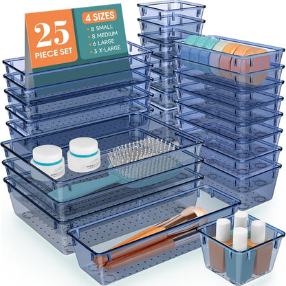 StorMiracle 16 PCS Drawer Organizer Set, 5 Varied Size Bathroom and kitchen Drawer cabinet organizer Trays, Clear Storage Bins for Makeup, Jewelry, Utensils and Gadgets