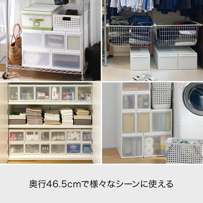 like-it MOS-01L Modular Clothes Storage Drawer Case, Can be Combined with Storage Case, Slim M, All White, Made in Japan, Set of 3, Depth 18.1 inches (46 cm), Perfect for Closet, Metal Rack