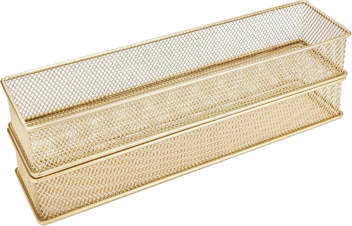Annova Stackable Mesh Drawer Cabinet and Shelf Organizer Bins Storage Basket School Office Supply Holder Tray- Set of 2 (Gold, 3x3x2 Inch)