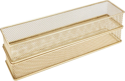 Annova Stackable Mesh Drawer Cabinet and Shelf Organizer Bins Storage Basket School Office Supply Holder Tray- Set of 2 (Gold, 3x3x2 Inch)
