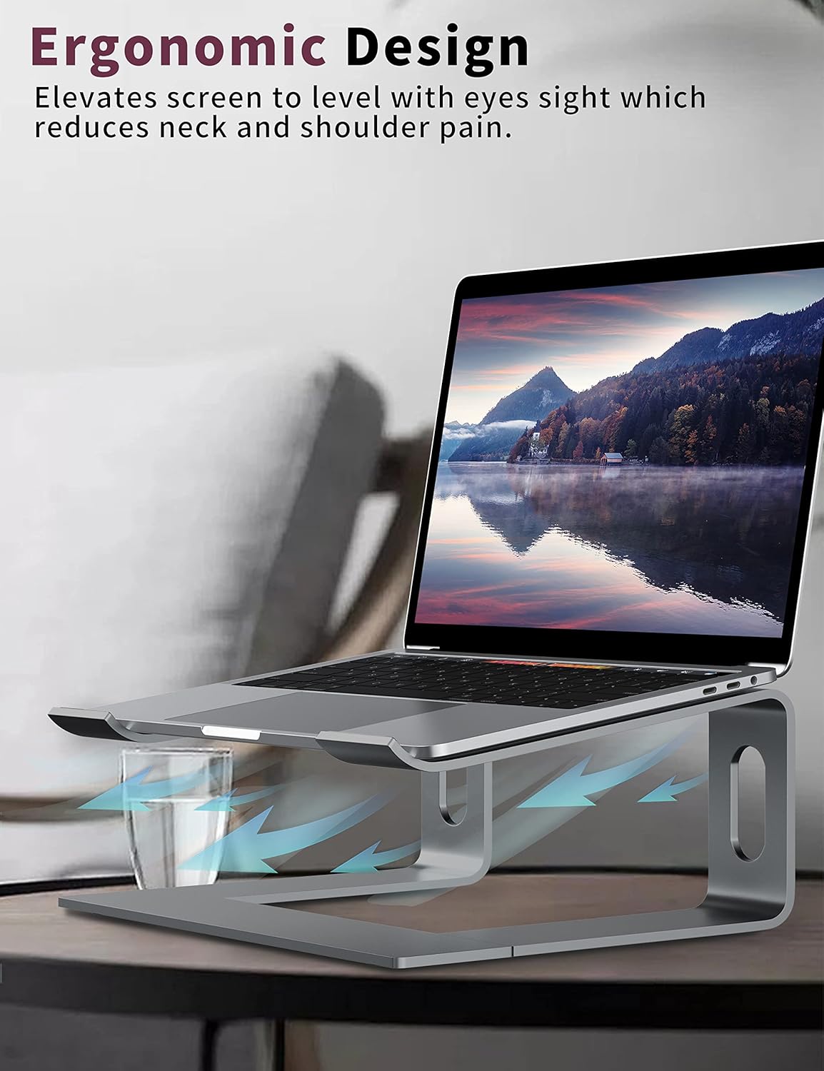 ALASHI Laptop Stand for Desk, Aluminum Computer Riser, Ergonomic Notebook Holder, Detachable Metal Laptops Elevator, PC Cooling Mount Support 10 to 15.6 Inches Notebook, Black