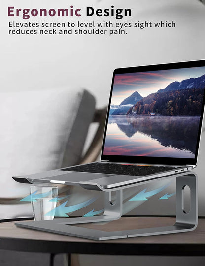 ALASHI Laptop Stand for Desk, Aluminum Computer Riser, Ergonomic Notebook Holder, Detachable Metal Laptops Elevator, PC Cooling Mount Support 10 to 15.6 Inches Notebook, Black