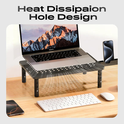 Computer Monitor Stand Riser for Desk, 3 Height Adjustable PC Laptop TV Desktop Monitor Stand Shelf, Metal Printer Table with Phone Holder, Stand Riser for Desk, Office Desk Organizers and Accessories, 2 Pack