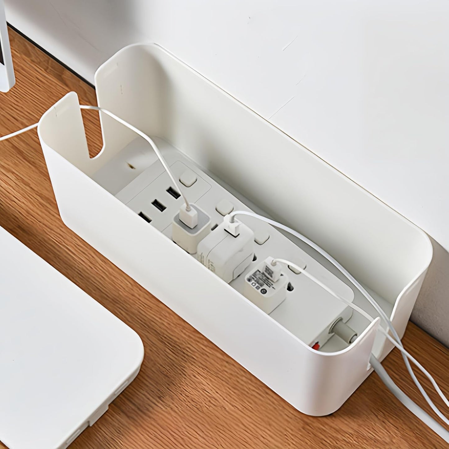 1 Large + 1 Small Cable Management Box Set – 2-Piece Cord Organizer Box, Home Office Desk Wire Storage & Cable Management Solution (Acryliclid lid/Black)