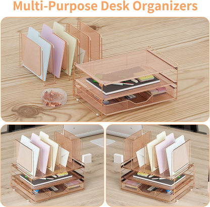 LEKETREE Desk Organizer, Office Organization with Vertical File Holder, File Organizer with Drawer and Pen Holder, Desk Accessories and Workspace Organizers for Home Office (Black)