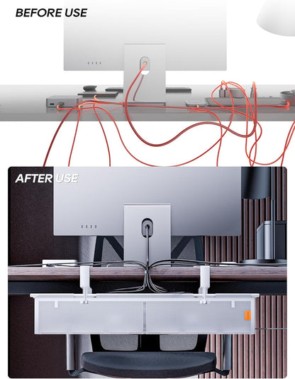 Under Desk Cable Management Tray No Drill, Cable Ties Included, Eco-Friendly Canvas Material, Mesh Design for Heat Dissipation, Cable Organizer/Storage for Standing Desk(27inch, Black)