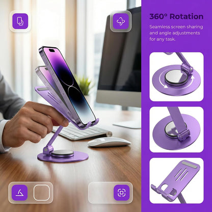 Universal Metal Cell Phone Stand, Multi-Angel Adjustable 360° Rotation Non-Slip Metal Phone Stents (Aurora Silver)