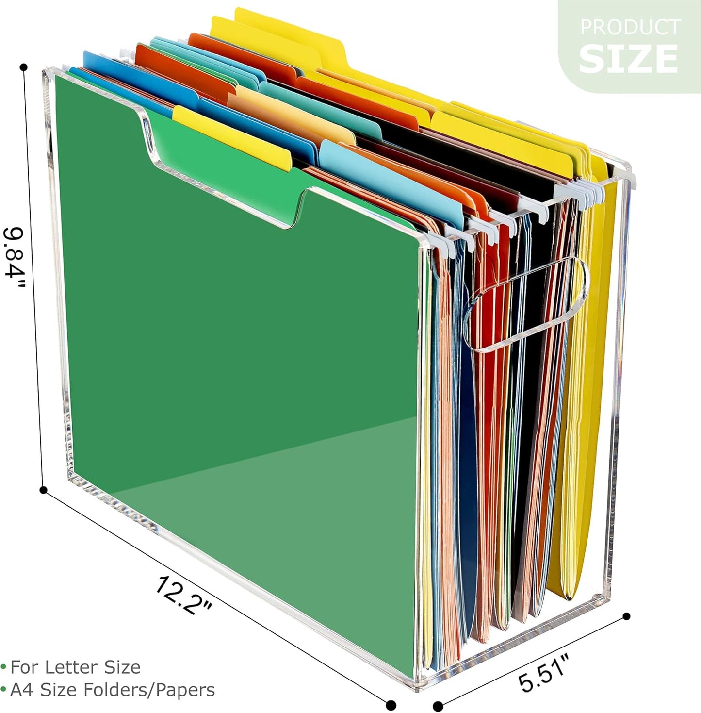 Acrylic File Folder Organizer, Clear Hanging File Organizer Box for Letter Size, Desktop File Holder with Handles, Slim Filing Storage Box for Desk Office Home Work -1 Pack