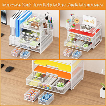 Marbrasse 3 Packs Desk Drawer Organizers, Metal Mesh Dividers Desk Drawer Organizer Tray with 9 Adjustable Compartments, Pen Organizer for Drawer Tray Box Accessories for Desktop,Kitchen, Makeup