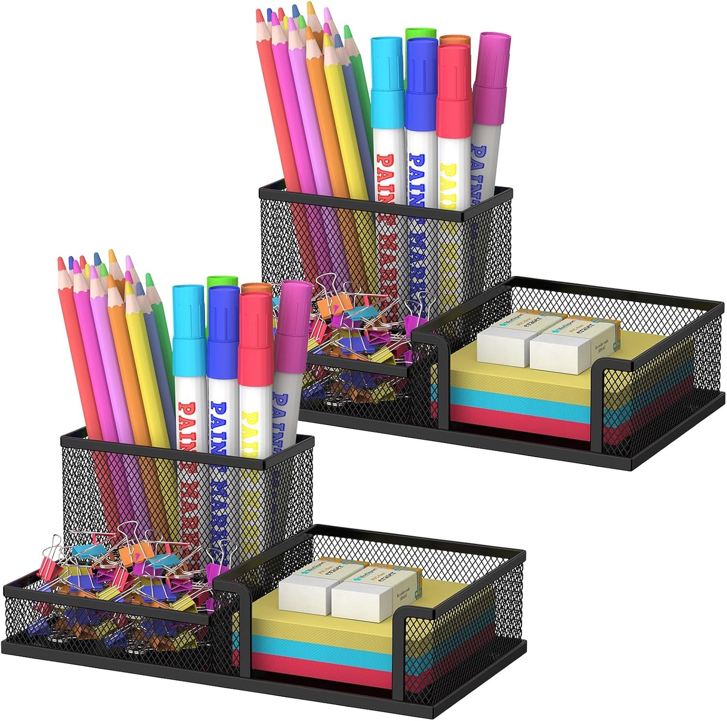 SUPEASY Pen Holder Desk Organizer, Office Supplies Pencil Holder with 3 Compartments, Desk Accessories and Workspace Organizers for Home School Classroom, Black