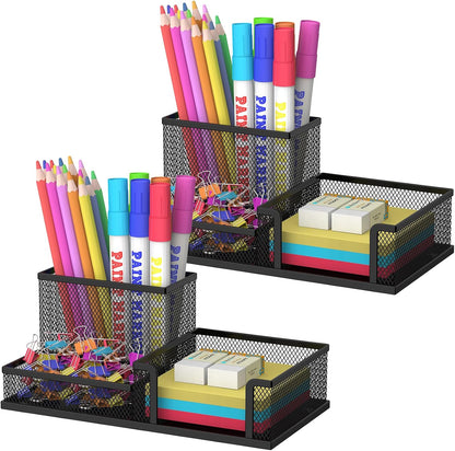SUPEASY Pen Holder Desk Organizer, Office Supplies Pencil Holder with 3 Compartments, Desk Accessories and Workspace Organizers for Home School Classroom, Black