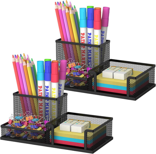 SUPEASY Pen Holder Desk Organizer, Office Supplies Pencil Holder with 3 Compartments, Desk Accessories and Workspace Organizers for Home School Classroom, Black
