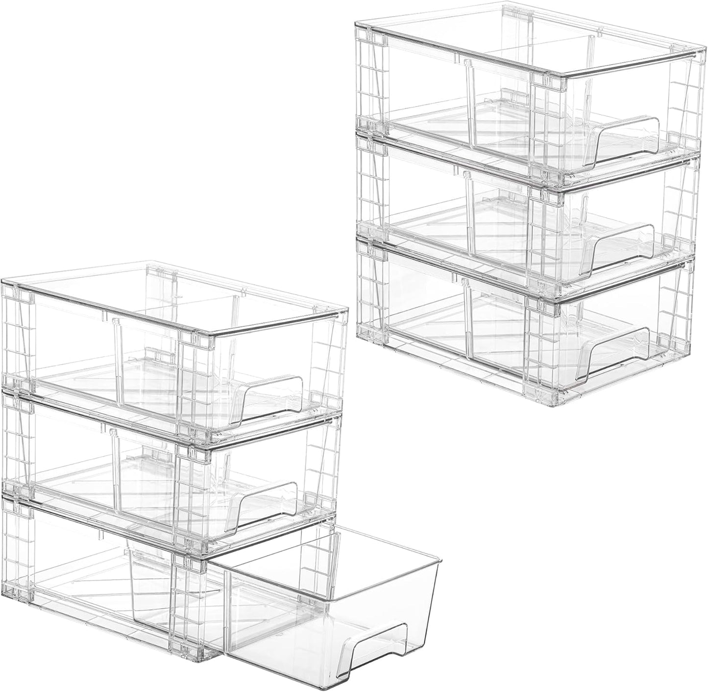 Vtopmart 4 Pack Stackable Storage Drawers,Clear Acrylic Drawer Organizers with Handles, Easily Assemble for Fridge, Bathroom,Kitchen Undersink,Cabinet,Pantry Organization and Storage
