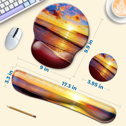 Mouse Pad and Keyboard Wrist Rest Support, with Non-Slip PU Base,Gel Mouse Pad with Coaster,Pain Relief for Gaming, Computer,Office -Beach