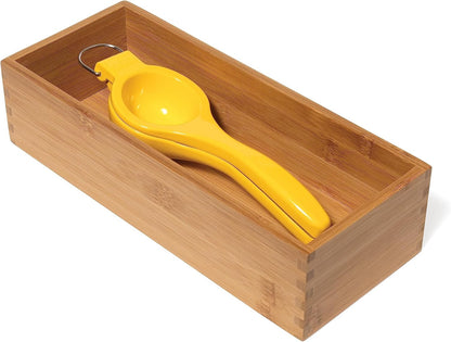 Lipper International Bamboo Wood Utensil Holder Storage Box for Cooking Tools, Makeup, or Office Supplies, 4" x 9 1/4" x 3"