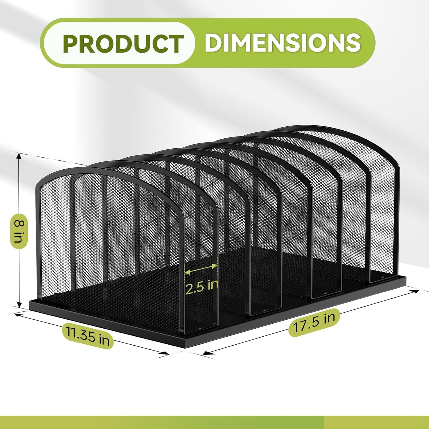 MINDEPOT Desk File Organizer 7 Sections Upright Mesh File Sorter Organizer for Desk, Office Organization File Holder for Home, Office & Classroom (Black, 1Pack)