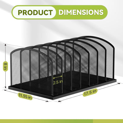 MINDEPOT Desk File Organizer 7 Sections Upright Mesh File Sorter Organizer for Desk, Office Organization File Holder for Home, Office & Classroom (Black, 1Pack)