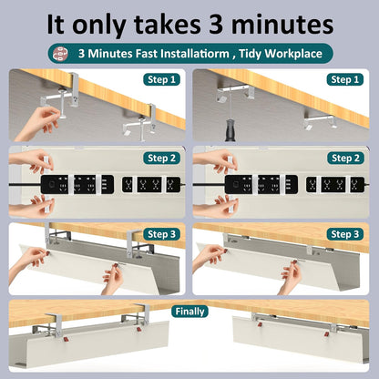 Under Desk Cable Management Tray - Under Desk Cord Management - Clamp/Screw Mount - Fabric Wire Management - Cable Raceways Tray Cord Hiders for Office/Home (Black, 35.8"×5.6")
