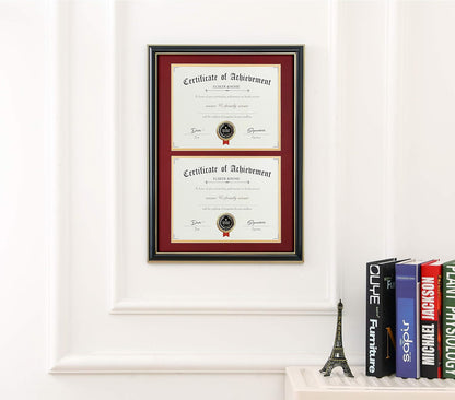 ELSKER&HOME Diploma Frame - Wide Solid Wood Frame - Black Velvet Golden Rim Mat - Semi-Tempered Glass - Includes Hanging Hardware and Desktop Easel(ONLY Display 11×14 Document/Certificate)