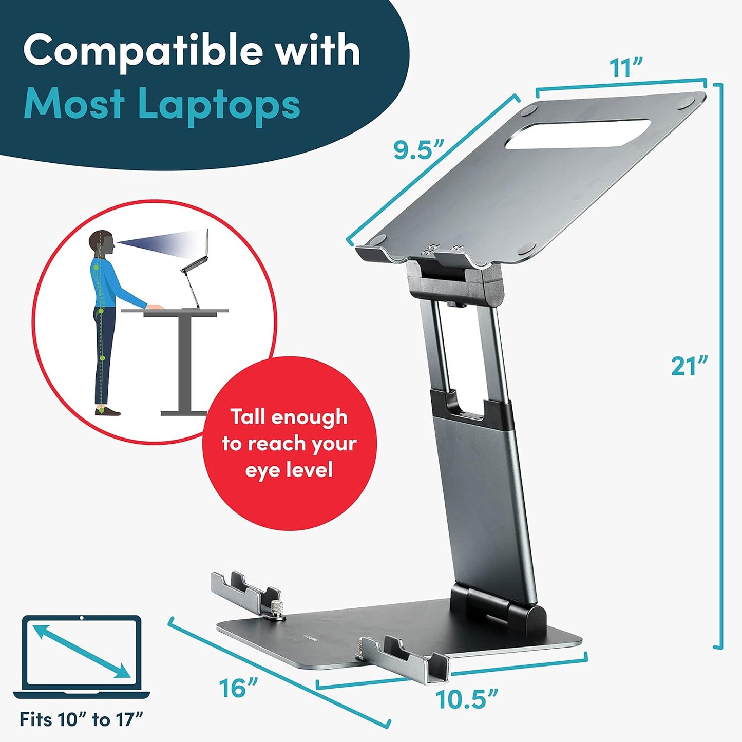 Lifelong Ergonomic Adjustable Laptop Stand for Desk - Height Up to 20" Portable Computer Laptop Riser Holder, Fits All MacBook Air & 10 15 17 Inches Laptops, Back to School Gift for Men & Women