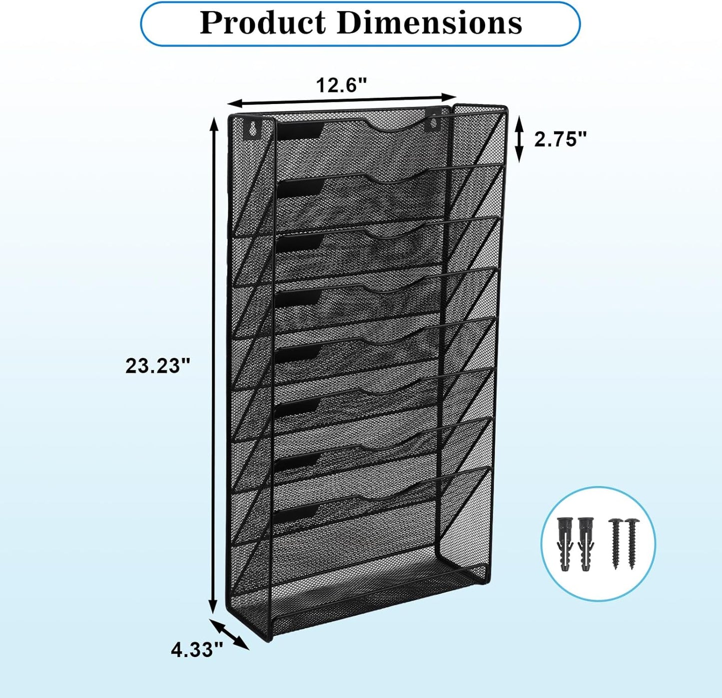 EASEPRES Desk File Organizer Mesh 6-Tier, Hanging Wall Mount Document Organization Stand, Desktop Vertical Mail Paper Folder Holder Rack with Bottom Tray for Office Home Cubicle Countertop, Black