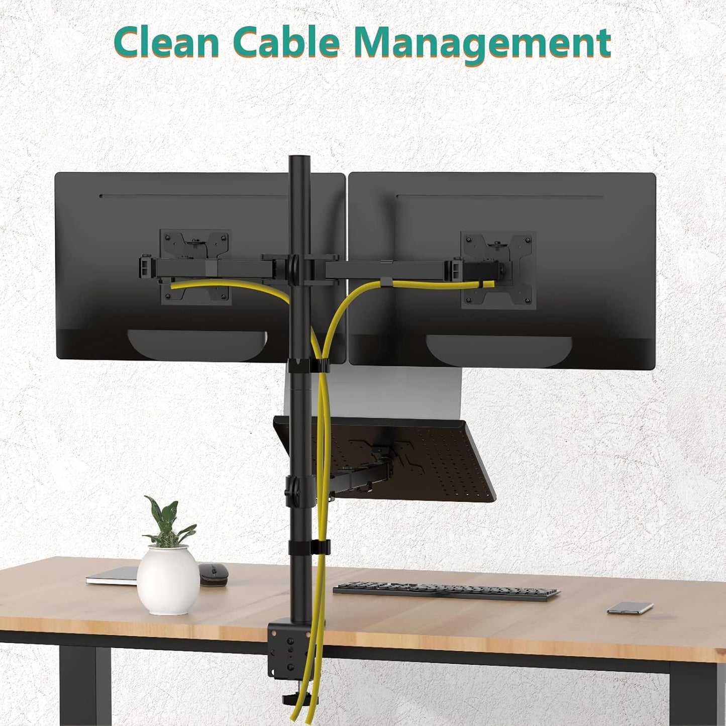 WALI Single Arm Laptop and Monitor Desk Mount for 17" Notebook and Up to 32" Screen, 2-in-1 Adjustable Monitor Arm with Laptop Tray, VESA 75x75 100x100,Holds 22-26.4 lbs, Black (GSMP001NLP)