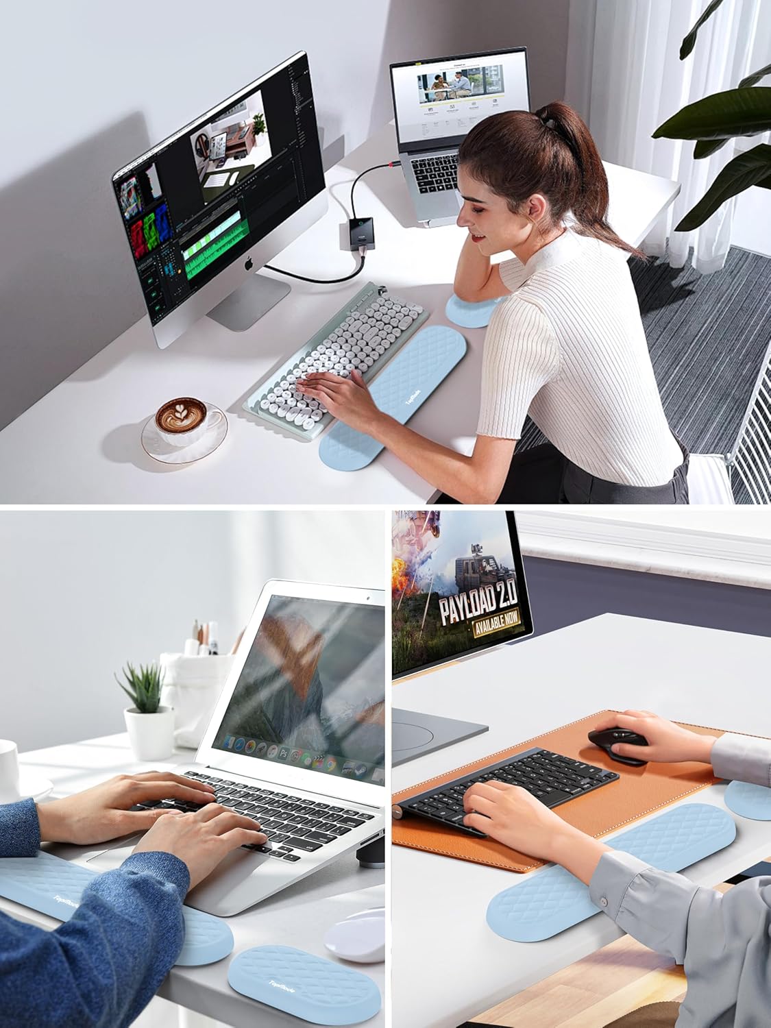 TopMade Upgraded Wider Wrist Rest Set, Soft Memory Foam Keyboard Hand Rest Pad, Computer Ergonomic Keyboard Mouse Wrist Support for Typing Pain Relief, Comfort for Office, Gaming, Study, Black