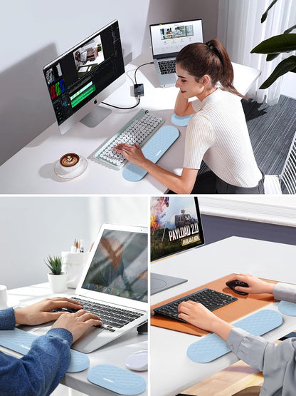 TopMade Upgraded Wider Wrist Rest Set, Soft Memory Foam Keyboard Hand Rest Pad, Computer Ergonomic Keyboard Mouse Wrist Support for Typing Pain Relief, Comfort for Office, Gaming, Study, Black