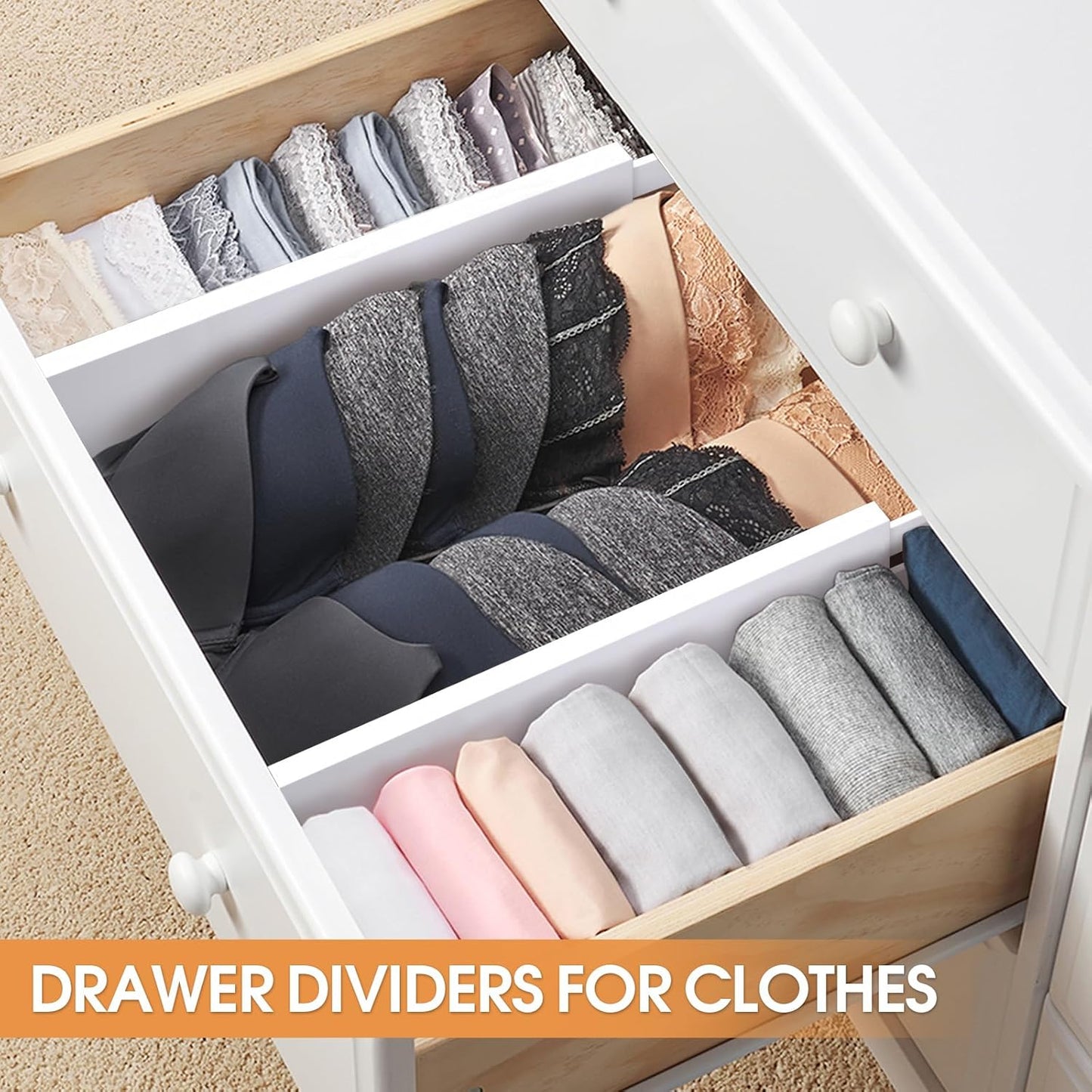 Bamboo Drawer Dividers,17-22" Adjustable Kitchen Drawer Organizer for Clothes,4 Pack Expandable Drawer Organization Separators for Bedroom,Bathroom,Dresser and Office,Natural
