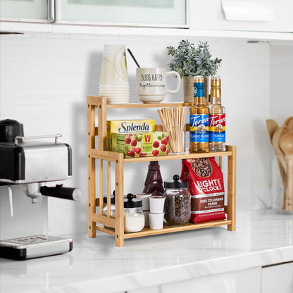 Sorbus Kitchen Countertop Organizer Bamboo Wooden Counter Storage Shelf Rack for Spice, Soap, Skin Care, Makeup Display Stand, Bathroom Shelves, Vanity, Office (3-Tier)