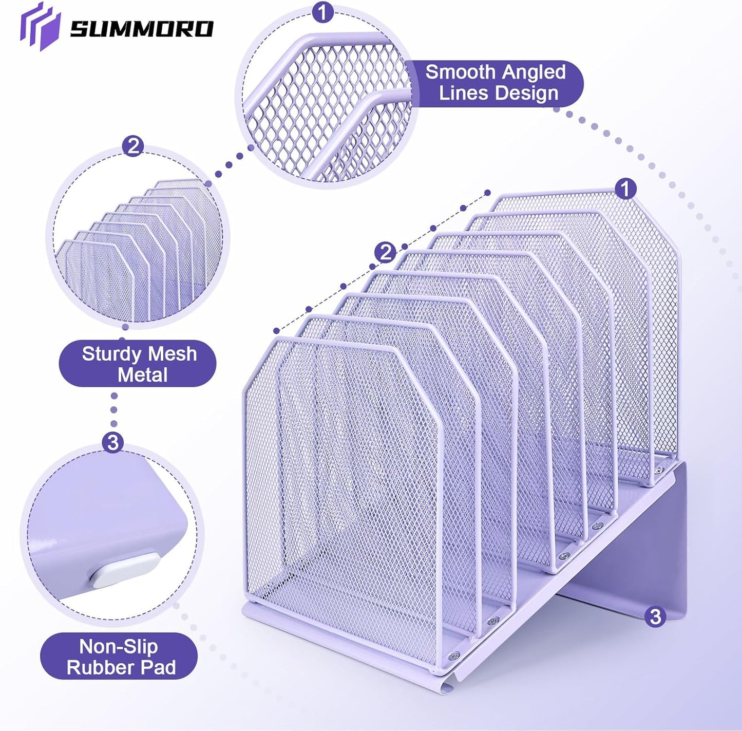 SUMMORO Inclined File Organizer for Desk, 7-Section Vertical File Folder Holder Office Desk Organizer Metal Rack File Wire Mesh Desktop Document Sorter for Office School Classroom Home (Black)