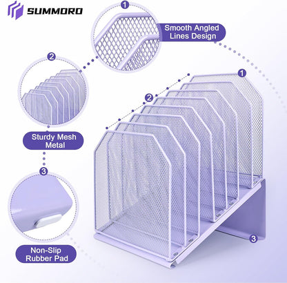 SUMMORO Inclined File Organizer for Desk, 7-Section Vertical File Folder Holder Office Desk Organizer Metal Rack File Wire Mesh Desktop Document Sorter for Office School Classroom Home (Black)
