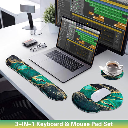 Mouse Pad with Wrist Rest Set, Qomolama 3-in-1 Wrist Support Mouse Pad Set, Floral Gaming Mousepad with Anti-Skid Base,Ergonomic Mouse Pad,Memory Foam Keyboard Gel Wrists Rest