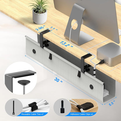 Under Desk Cable Management Tray, 40-inch No-Drill Cord Organizer with Anti-Sag Reinforced Base, Fabric Wire Management Hider for Standing Desk, Office & Gaming Accessories - Black
