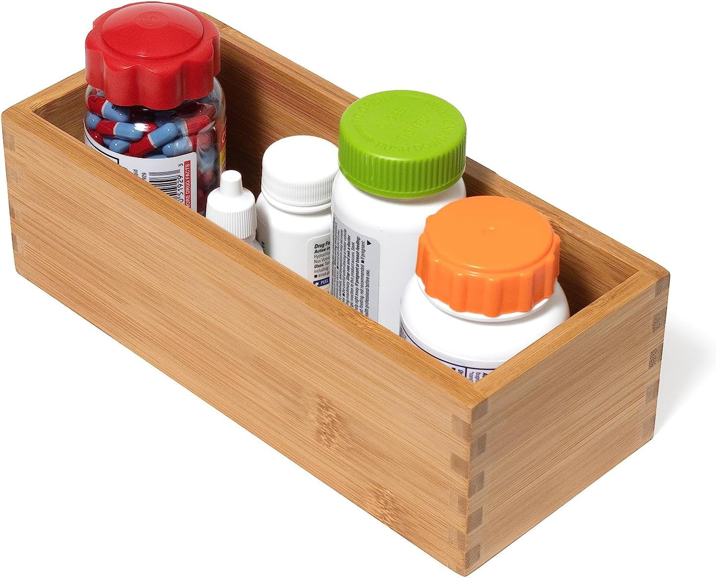 Lipper International Bamboo Wood Utensil Holder Storage Box for Cooking Tools, Makeup, or Office Supplies, 4" x 9 1/4" x 3"