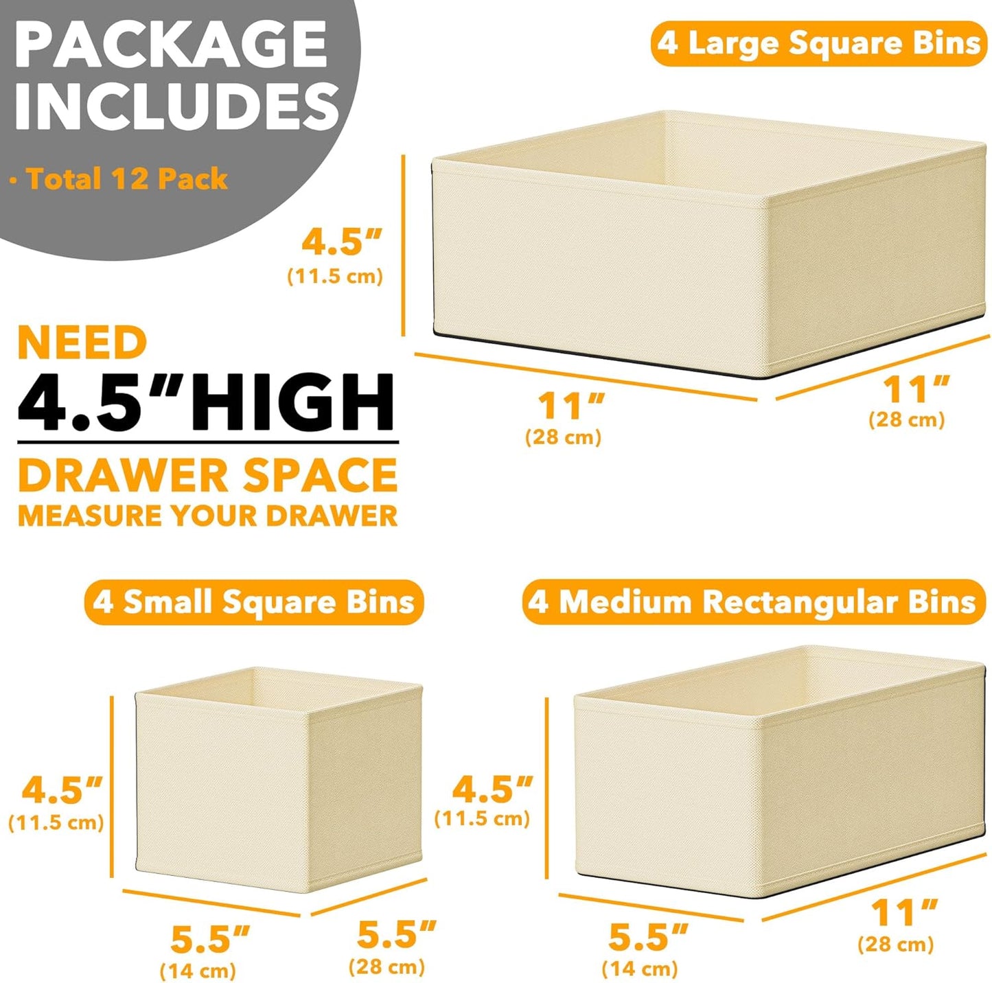 SpaceAid Drawer Organizer for Clothes, 18 Pack Dresser Drawer Organizer Bins, Closet Organizers and Storage Dividers for Clothing, Underwears, Socks (Beige)