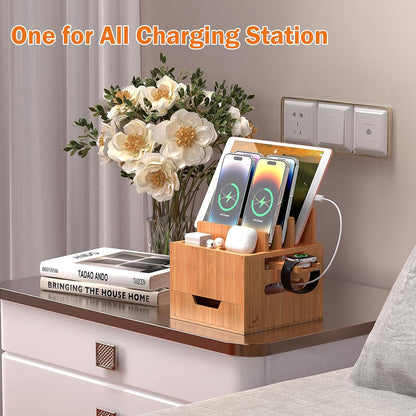 Pezin & Hulin Multi Device Charging Station, with Charger HUB Adapter, All in One Large Dock Organizer with Drawer Storage, Compatible with Phones, Tablets, Earbuds (5 Mixed Cables Included)