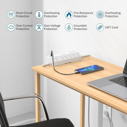 Desk Clamp Power Strip with 40W Fast Charging Station, JXGUCAT 10FT Flat Plug Desk Mount Power Strip Surge Protector, Removable Extension Cord with 2 USB-C Ports 6 Outlets, Fits 1.8" Tabletop Edge