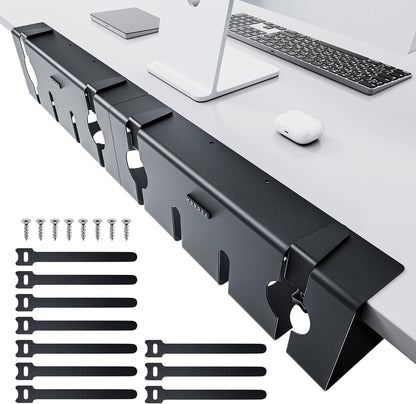 NODOCA No Drill Under Desk Cable Management Tray, 14'' Wire Management, Punch-Free Clamp on, Metal Cable Tray, Wire Organizer Under Desk, Under Desk Basket for Office and Home, Black