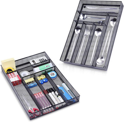 WuGeShop Expandable Office Drawer Organizer, 6 to 7 Compartments Adjustable Mesh Desk Drawer Organizer, Good Desk Organizer for Office Supplies and Art Supplies