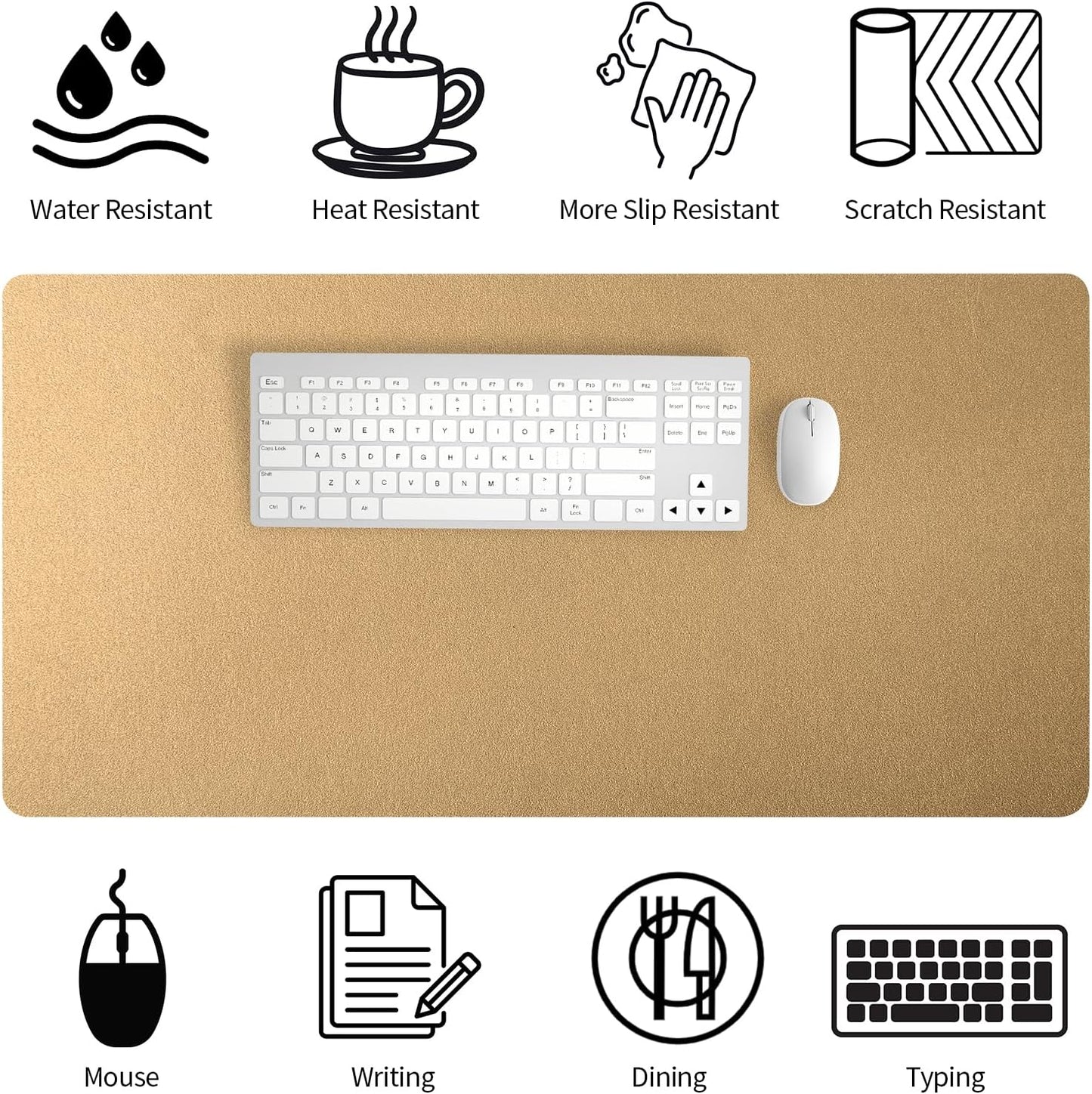 Bloss Leather Desk Pad and Keyboard Wrist Rest, Large Mouse Pad + Keyboard Pad+Mouse Wrist Support, Non-Slip Desk Mat Protector for Office, Home(31.5×15.7 Inches,Beige)