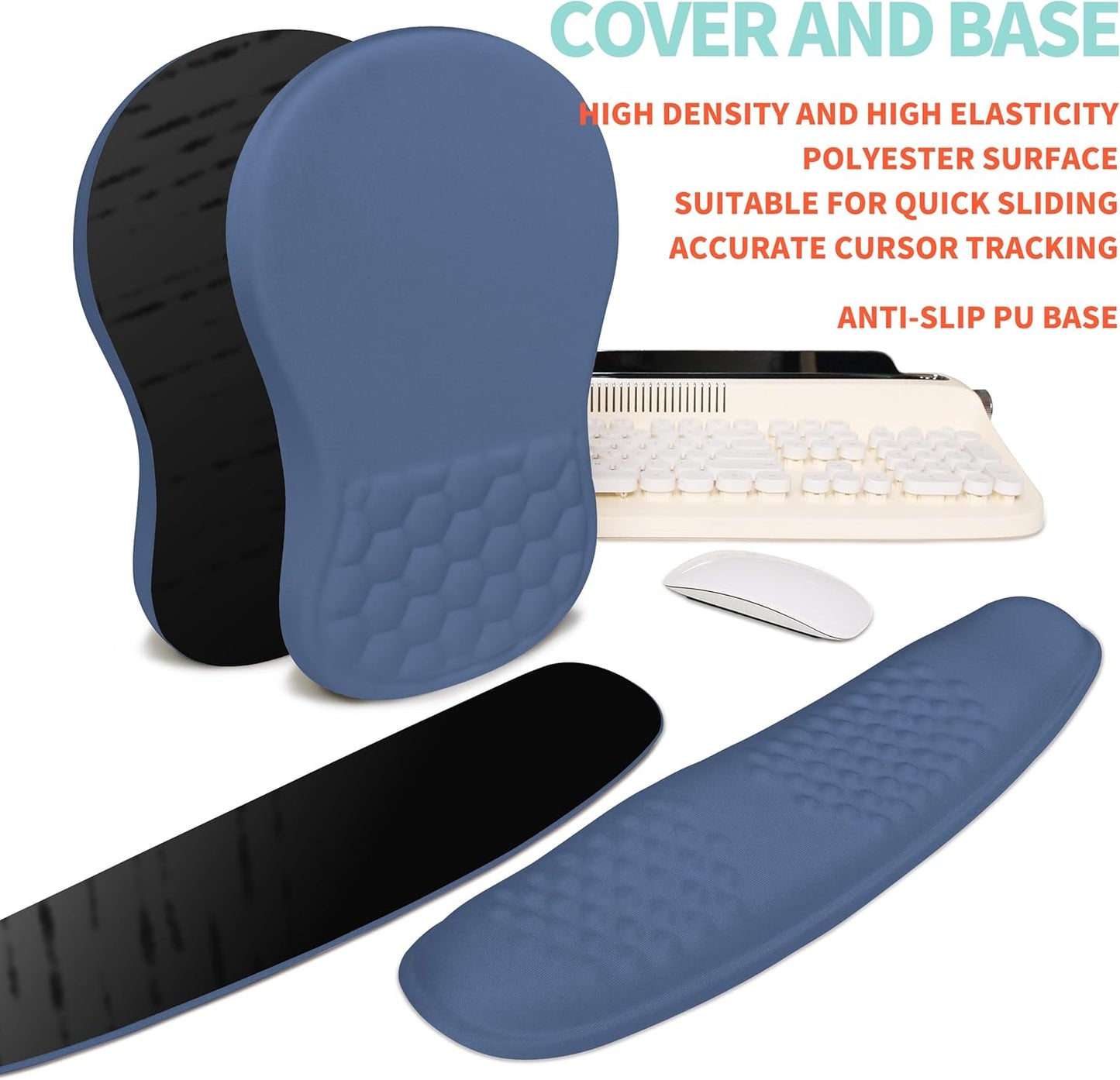 2-in-1 Ergonomic Set, Wave Rise Keyboard Wrist Rest and Massage Bulge Slope Mouse Pad Wrist Support, Cushion Memory Foam Integrated to Relieve Wrist Pain, Black