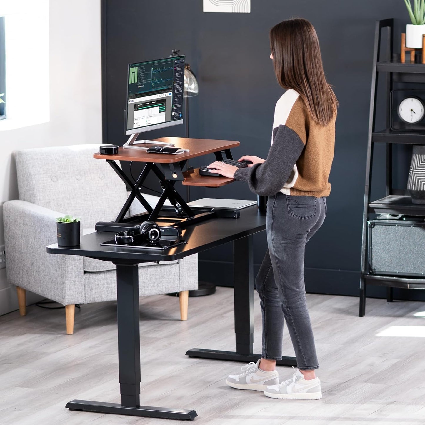 VIVO 26 inch Desk Converter, K Series, Height Adjustable Sit to Stand Riser, Dual Monitor and Laptop Workstation with Keyboard Tray, Black, DESK-V026KB