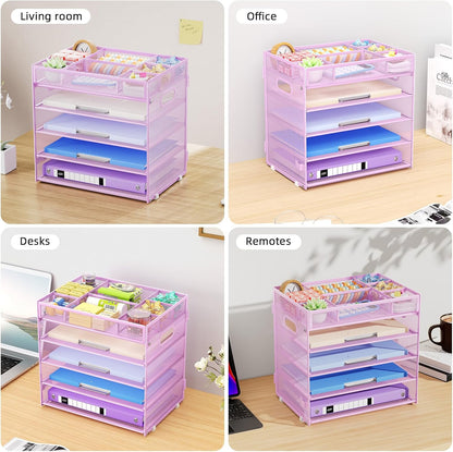 Marbrasse 5-Tier Letter Tray Paper Organizer with Handle, Multi-Functional Mesh File Organizer for Desk, Adjustable Compartments Mesh Desktop Storage for Office Supplies,Black