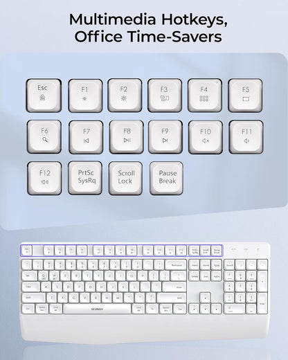 seenda Wireless Bluetooth Keyboard and Mouse Combo, COE200 Ergonomic Wireless Keyboard Mouse with Wrist Rest, Multi-Device Connection, Full-Size, Compatible for Computer/Laptop/Mac/MacBook, Black
